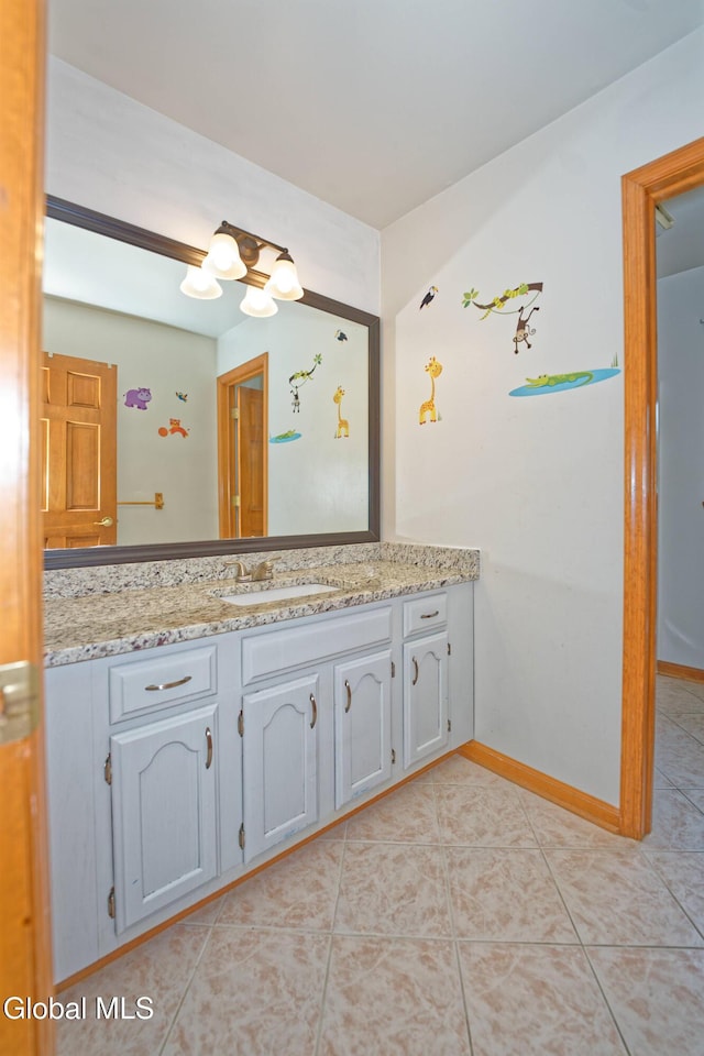 33 Cindy Ln, Halfmoon, NY 12065 - bathroom featuring vanity, tile patterned floors, and a chandelier