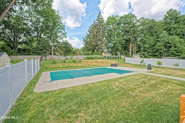 33 Cindy Ln, Halfmoon, NY 12065 - view of swimming pool featuring a fenced backyard and a patio area