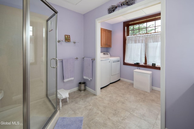 271 Settles Mountain Rd, Cobleskill, NY 12043 - bathroom with washer and clothes dryer and a stall shower