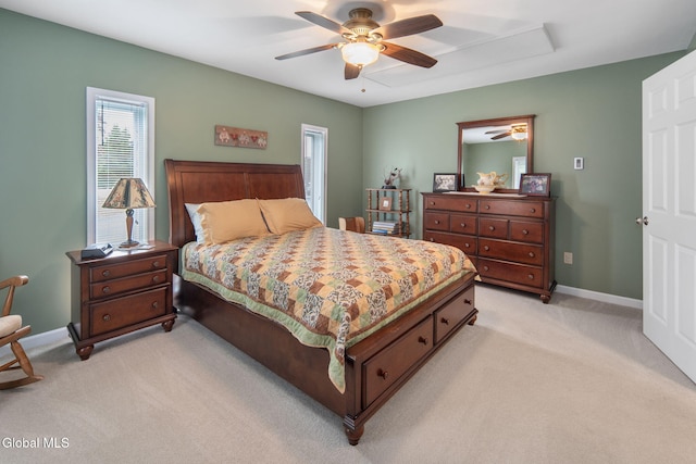 271 Settles Mountain Rd, Cobleskill, NY 12043 - bedroom with light colored carpet, multiple windows, and a ceiling fan