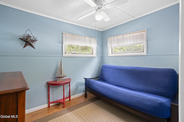 15 Fathom Dr, Stillwater, NY 12866 - sitting room featuring ceiling fan, crown molding, and wood finished floors