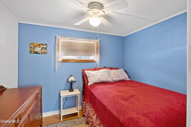 15 Fathom Dr, Stillwater, NY 12866 - bedroom with ornamental molding, wood finished floors, and ceiling fan