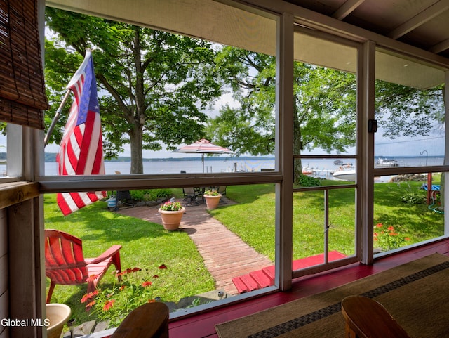 15 Fathom Dr, Stillwater, NY 12866 - wooden terrace with a water view and a yard