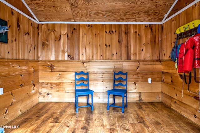 15 Fathom Dr, Stillwater, NY 12866 - unfurnished room with lofted ceiling, wood walls, and wood finished floors