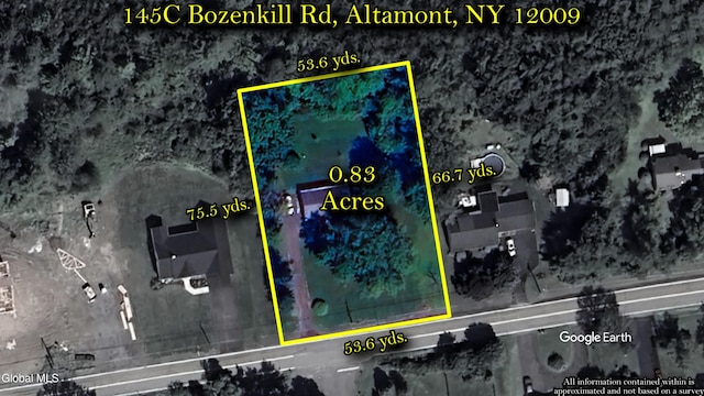 145C Bozenkill Rd, Altamont, NY 12009 - aerial map of property and surrounding area featuring property parcel outlined