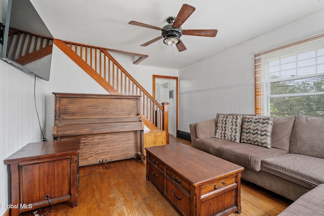 152 Charleston St, Esperance, NY 12066 - living area with ceiling fan, hardwood / wood-style flooring, and stairs