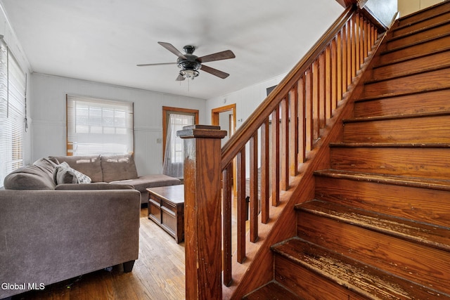 152 Charleston St, Esperance, NY 12066 - stairway with hardwood / wood-style flooring and ceiling fan