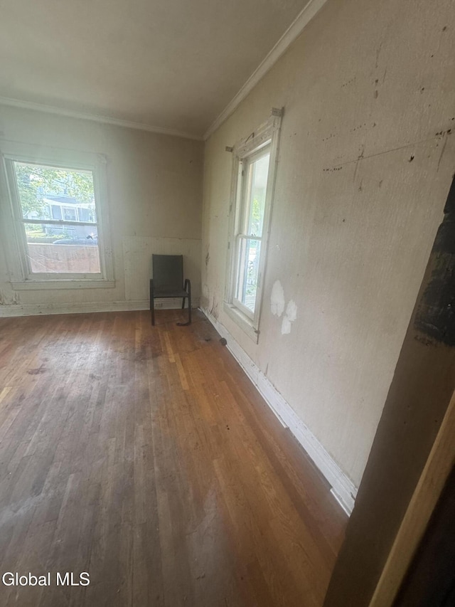 183 Main St, South Glens Falls, NY 12803 - unfurnished living room with wood finished floors, ornamental molding, and plenty of natural light