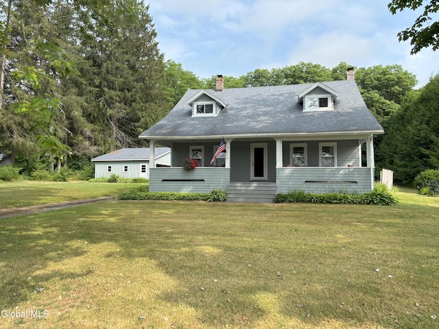 576 County Highway 102, Gloversville, NY 12078 - cape cod-style house featuring a chimney, a porch, and a front yard