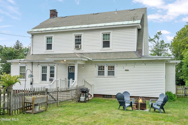 1556 Wendell Ave, Schenectady, NY 12308 - rear view of property featuring a fire pit, roof with shingles, and a chimney