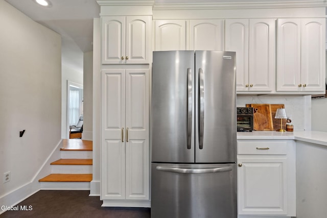 1556 Wendell Ave, Schenectady, NY 12308 - kitchen with freestanding refrigerator, light countertops, recessed lighting, and white cabinets
