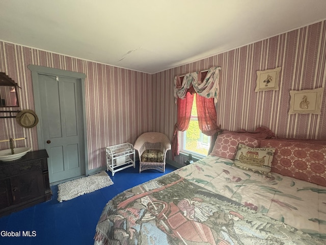 5 Spring St, Port Henry, NY 12974 - carpeted bedroom featuring wallpapered walls
