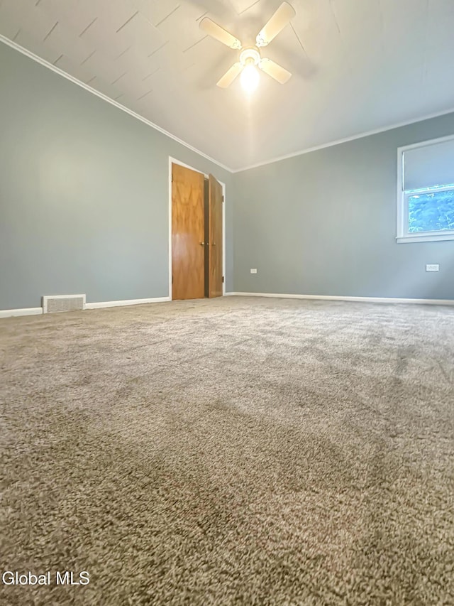 32 Abeling St, Canajoharie, NY 13317 - spare room featuring ornamental molding, carpet, and a ceiling fan