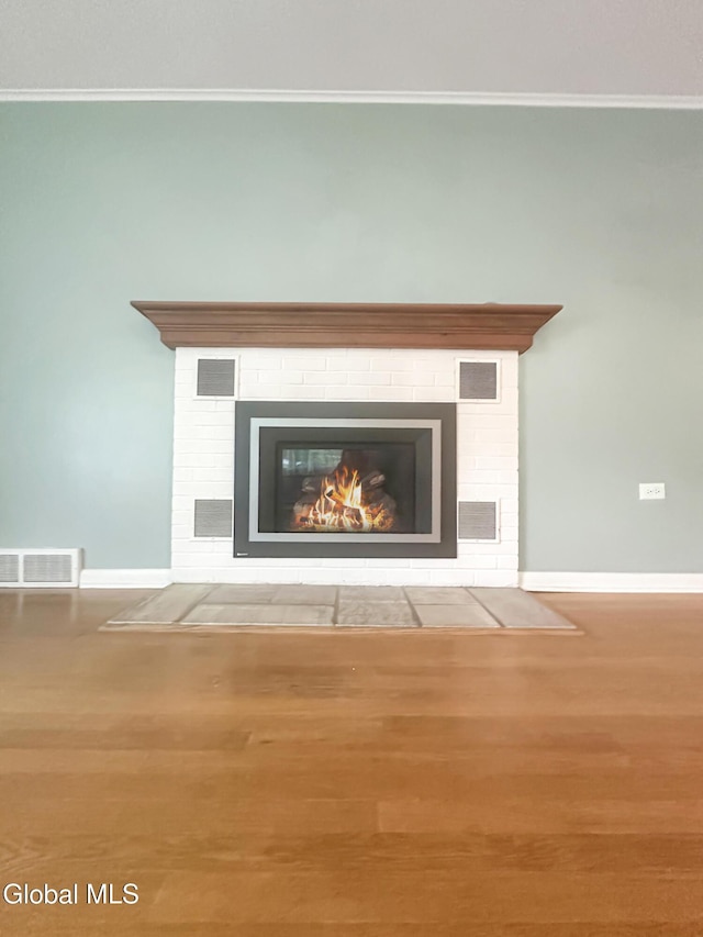 32 Abeling St, Canajoharie, NY 13317 - detailed view of wood finished floors, a fireplace, and crown molding