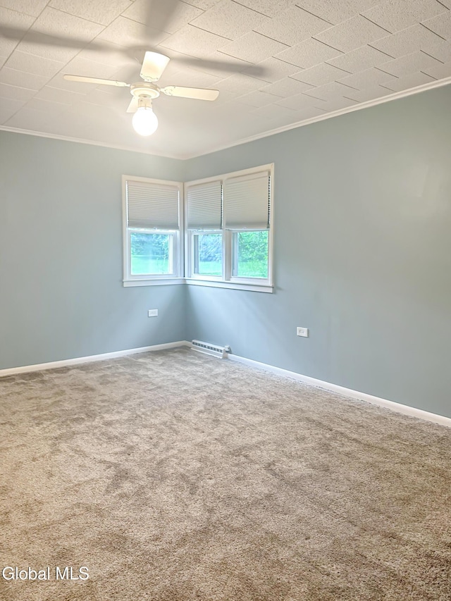 32 Abeling St, Canajoharie, NY 13317 - unfurnished room featuring ornamental molding, carpet floors, and a ceiling fan