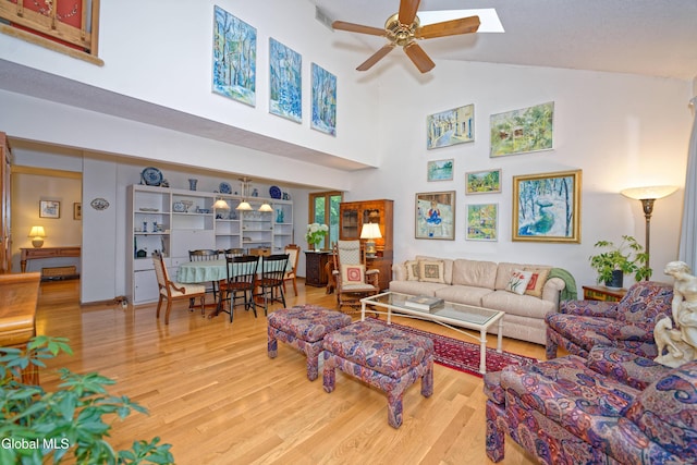 35 Warwick Way, Niskayuna, NY 12309 - living room featuring wood finished floors, ceiling fan, and high vaulted ceiling