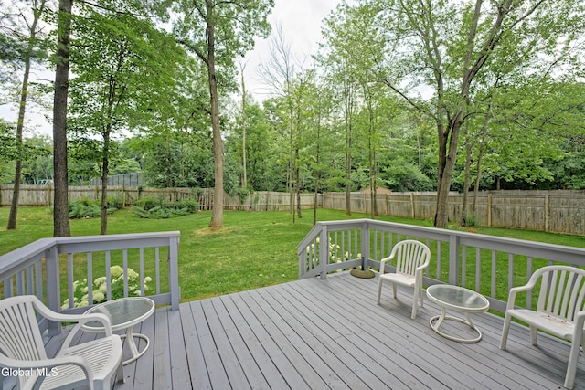 35 Warwick Way, Niskayuna, NY 12309 - wooden terrace with a fenced backyard and view of wooded area