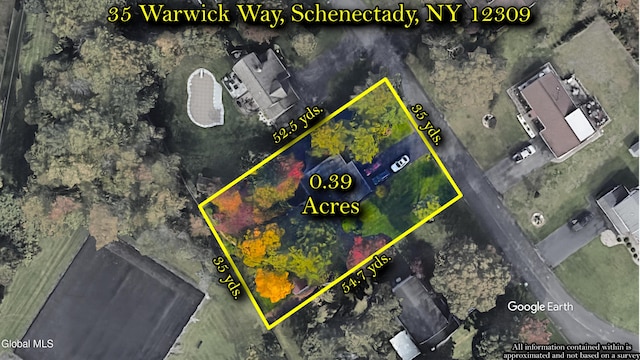 35 Warwick Way, Niskayuna, NY 12309 - aerial overview of property's location featuring property boundaries highlighted