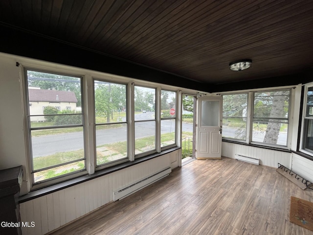 1822 7th St, Rensselaer, NY 12144 - unfurnished sunroom featuring a baseboard heating unit, baseboard heating, wood finished floors, and healthy amount of natural light