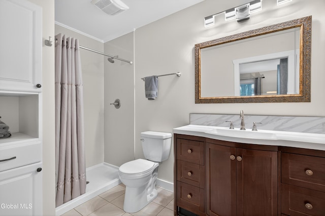 55 Crescent Ave, Saratoga Springs, NY 12866 - full bathroom with vanity, tile patterned flooring, a shower with curtain, and ornamental molding
