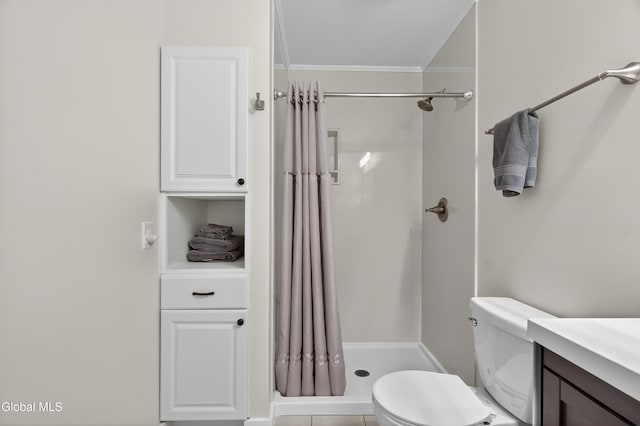 55 Crescent Ave, Saratoga Springs, NY 12866 - full bath with ornamental molding, a stall shower, and vanity