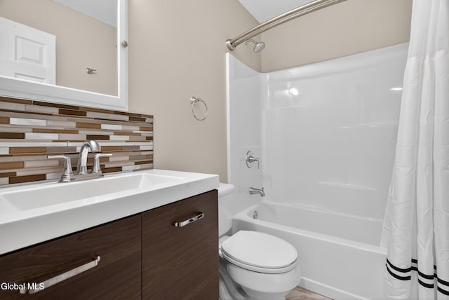 55 Crescent Ave, Saratoga Springs, NY 12866 - bathroom featuring backsplash, shower / bathtub combination with curtain, and vanity