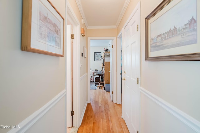 19 Drawbridge Dr, Guilderland, NY 12203 - corridor featuring light wood-style floors, crown molding, and wainscoting