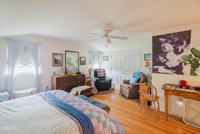 19 Drawbridge Dr, Guilderland, NY 12203 - bedroom with lofted ceiling, light wood finished floors, a closet, and a ceiling fan