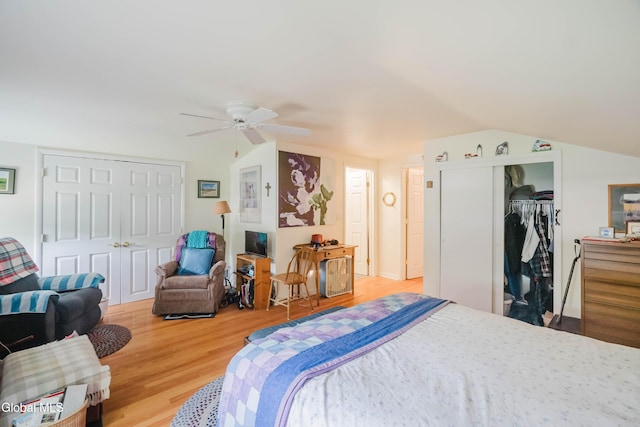 19 Drawbridge Dr, Guilderland, NY 12203 - bedroom with light wood-type flooring, ceiling fan, and vaulted ceiling