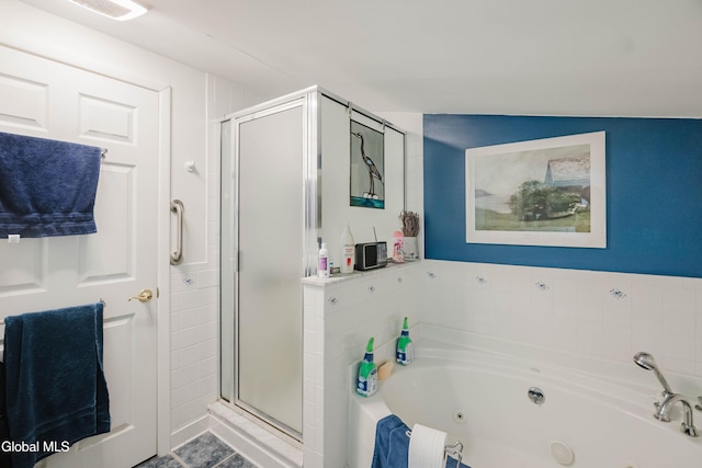 19 Drawbridge Dr, Guilderland, NY 12203 - full bathroom with a shower stall, a tub with jets, and tile patterned floors