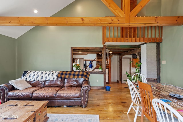 34 Old New Salem Rd, New Scotland, NY 12186 - living room with hardwood / wood-style flooring, high vaulted ceiling, and recessed lighting