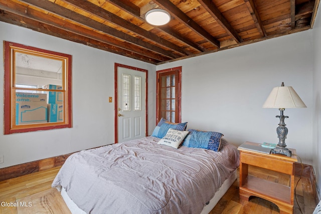 34 Old New Salem Rd, New Scotland, NY 12186 - bedroom featuring a wood ceiling with exposed beams and wood finished floors