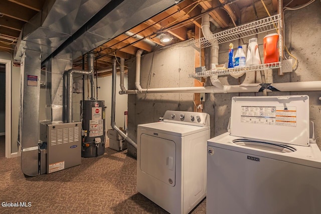 54 S Whitney Rd, Stillwater, NY 12866 - washroom featuring washer and clothes dryer, gas water heater, and heating unit
