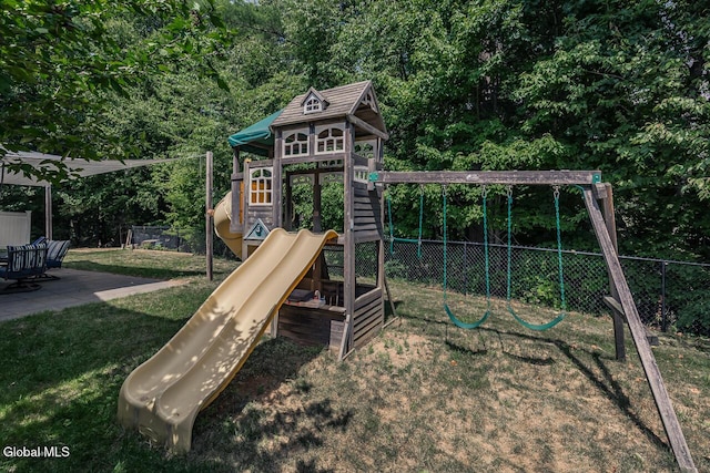 54 S Whitney Rd, Stillwater, NY 12866 - view of playground featuring a patio area and a view of trees