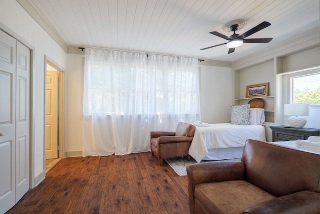 1611 N Patterson St, Valdosta, GA 31602 - bedroom featuring wood finished floors, a ceiling fan, wooden ceiling, and ornamental molding