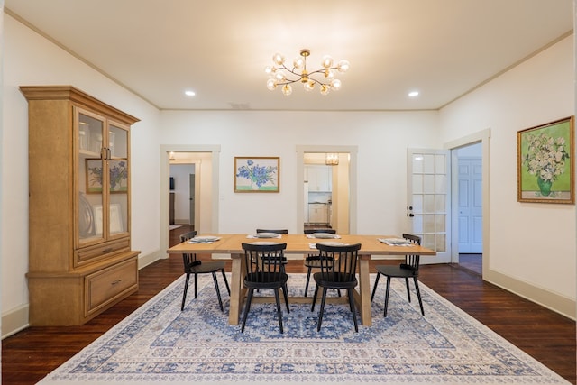 1611 N Patterson St, Valdosta, GA 31602 - dining space with a chandelier, dark wood-type flooring, and recessed lighting