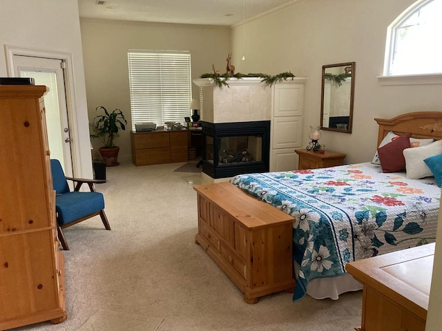 bedroom with light carpet