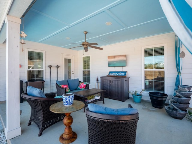 view of patio / terrace with outdoor lounge area and a ceiling fan