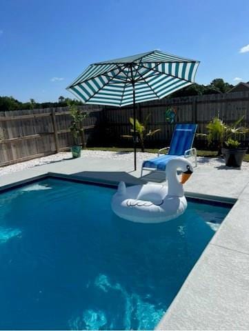 view of pool with a patio area, a fenced backyard, and a fenced in pool