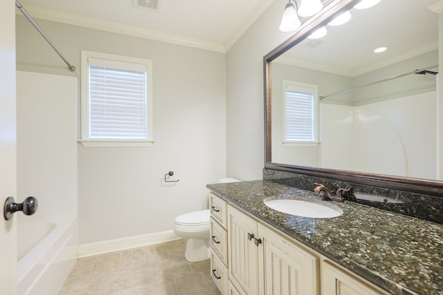 3982 Karaline Cir, Valdosta, GA 31605 - bathroom featuring vanity, shower / washtub combination, ornamental molding, and tile patterned flooring