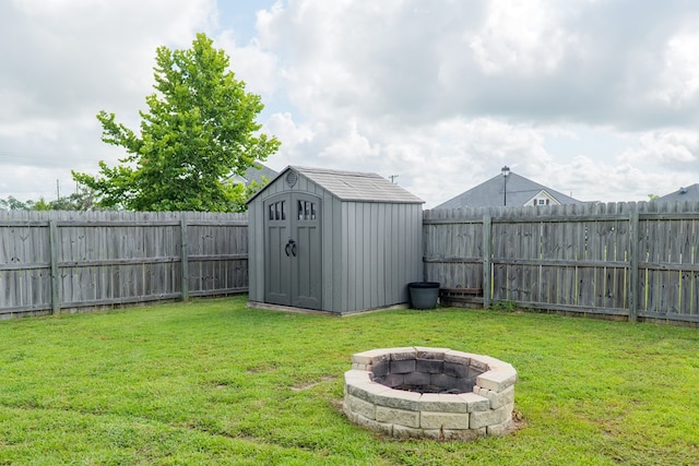3982 Karaline Cir, Valdosta, GA 31605 - fenced backyard with an outdoor fire pit and a shed
