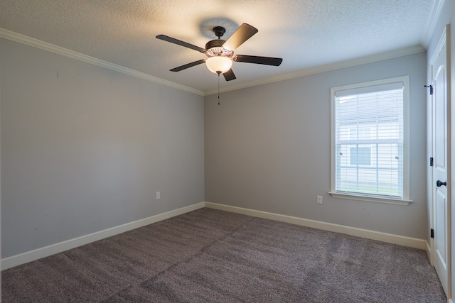 3982 Karaline Cir, Valdosta, GA 31605 - carpeted empty room featuring plenty of natural light, a textured ceiling, crown molding, and a ceiling fan