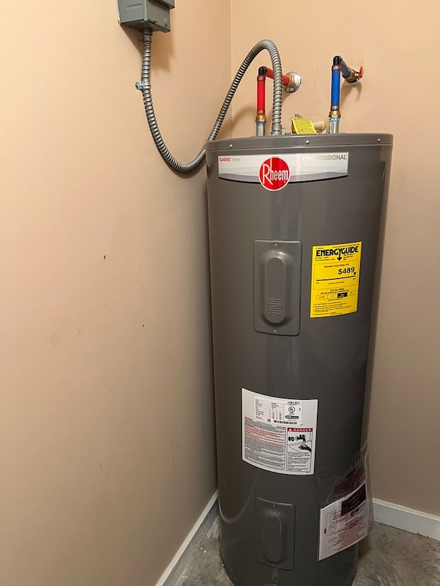 utility room featuring water heater