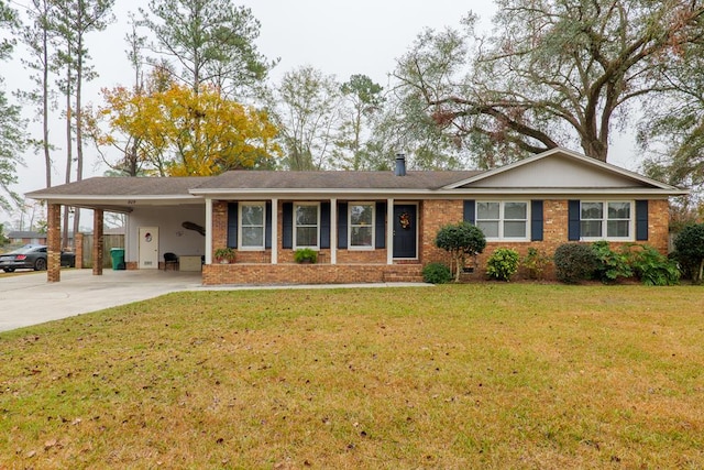 ranch-style house with a front lawn and a carport