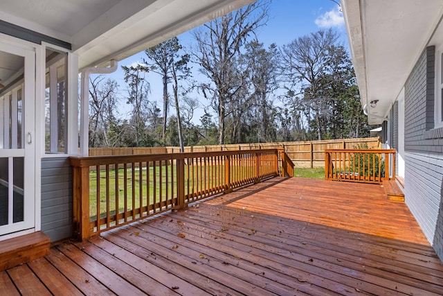 deck with a fenced backyard