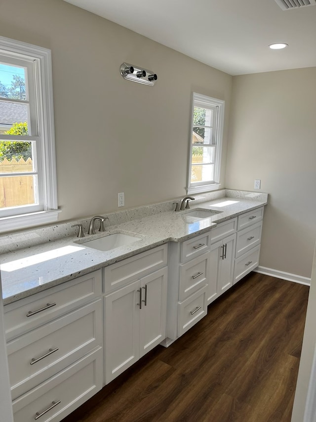 bathroom featuring hardwood / wood-style floors and vanity