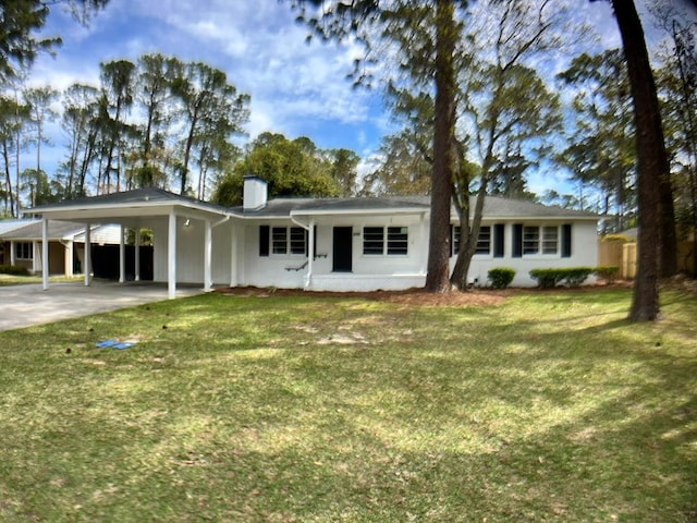 ranch-style home featuring a front yard and a carport