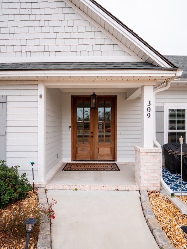 property entrance with french doors