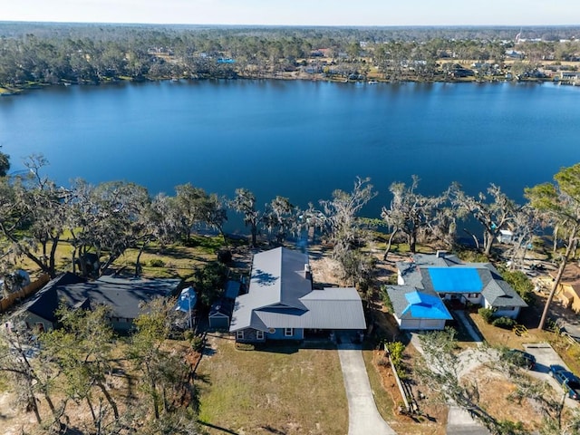 aerial view featuring a water view