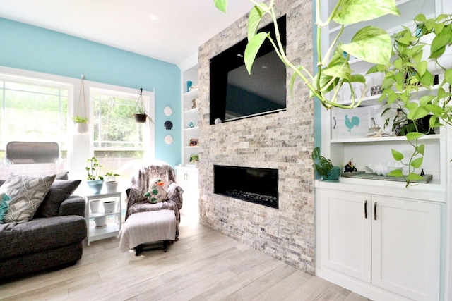 3342 Norton Pl, Valdosta, GA 31605 - living area with a fireplace, wood finished floors, and built in shelves
